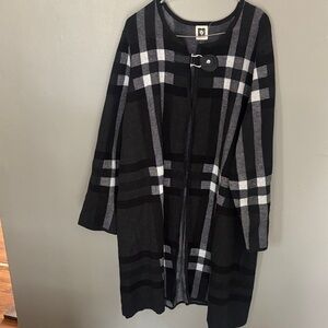 ANNE KLEIN Black Plaid Long Cardigan Sweater Duster NWT
